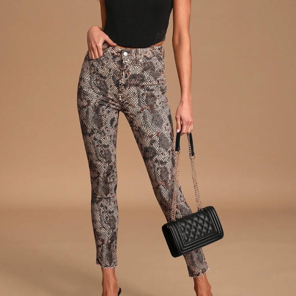 Free People We The Free Tan Snakeskin Print Jegging Size 25 Glamrock Mobwife